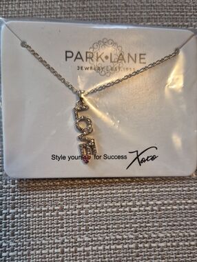 Park Lane Silver-Tone LOVE Pendant Necklace with Pink Heart Accent